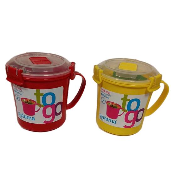 Lot of 2 Sistema To Go Medium Soup Mug, 22.1 oz./ 656 ml Yellow & Red - Picture 1 of 11